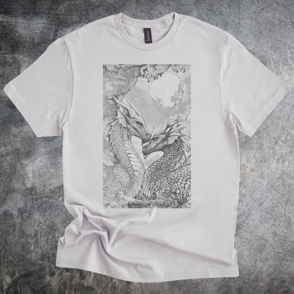 Majestic Dragons Graphic Tee Artistic Black and White Design